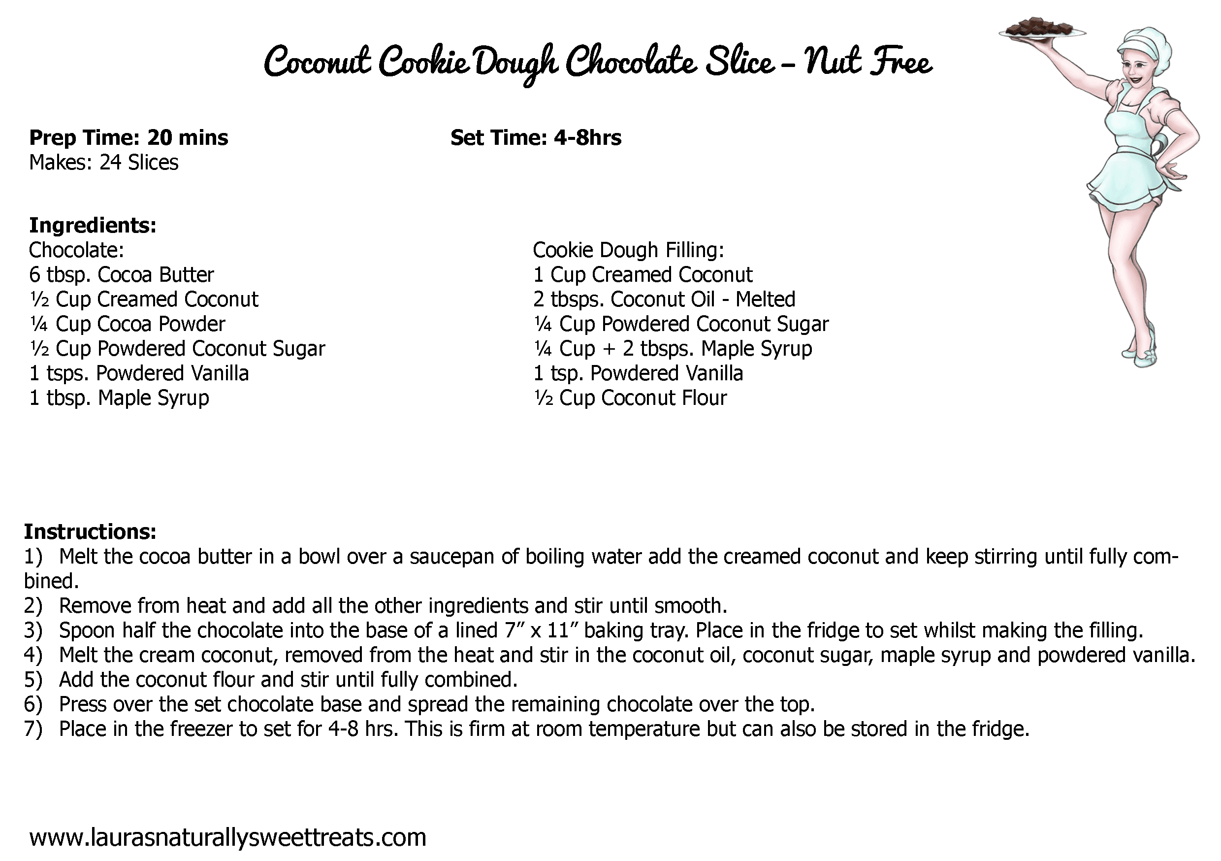 coconut cookie dough chocolate slice recipe card