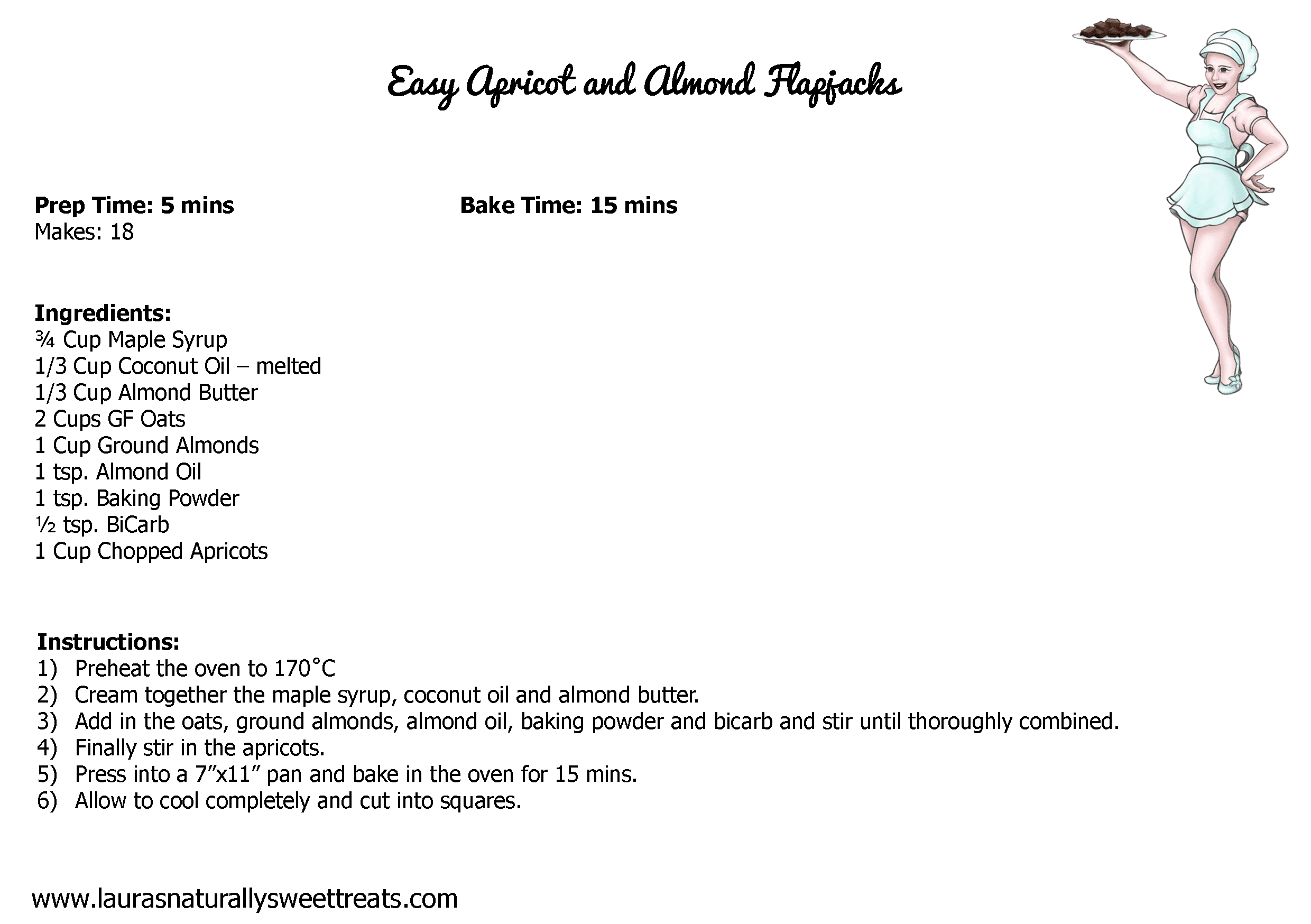 easy apricot and almond flapjacks recipe card