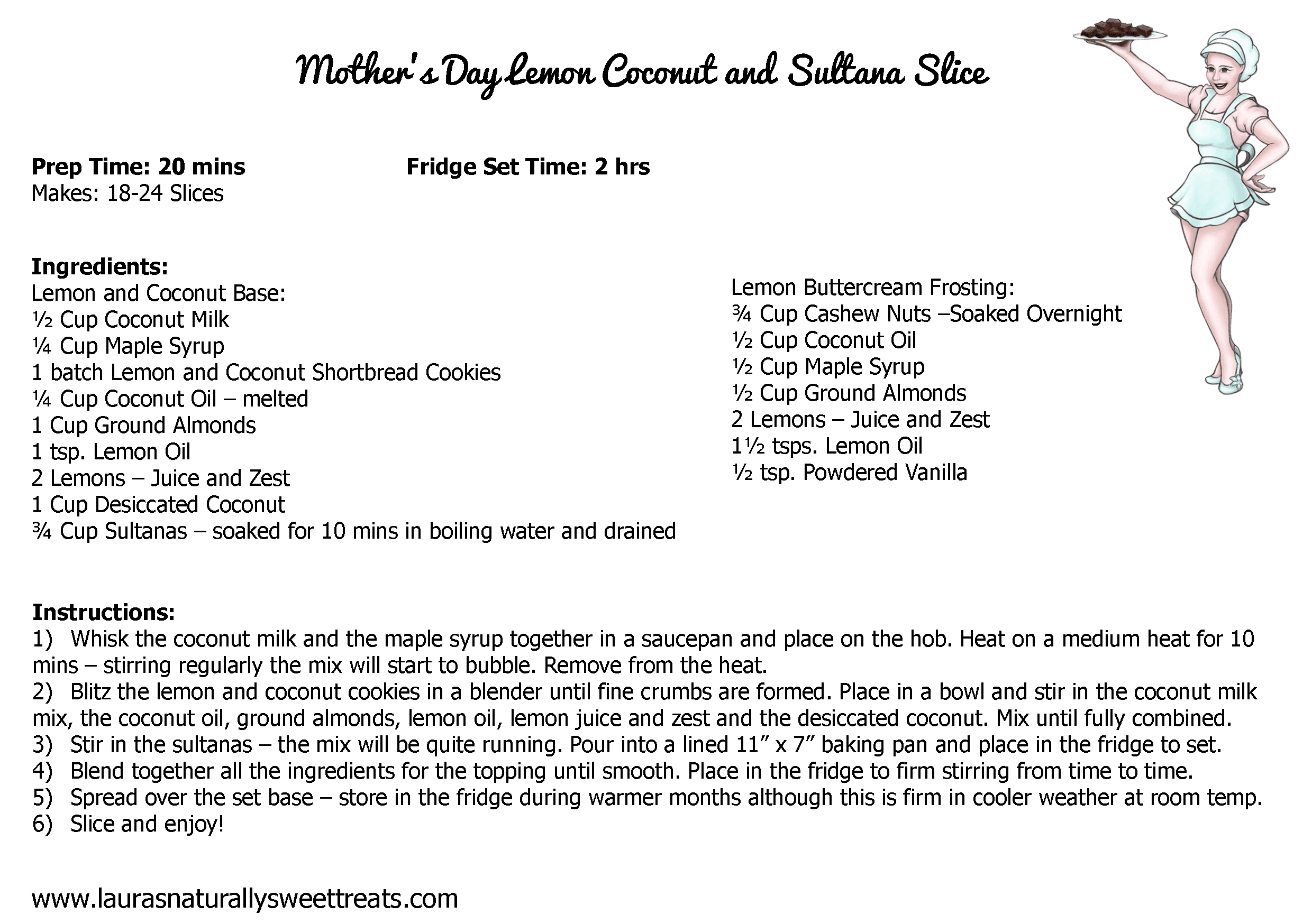 mothers day lemon coconut and sultana slice recipe card