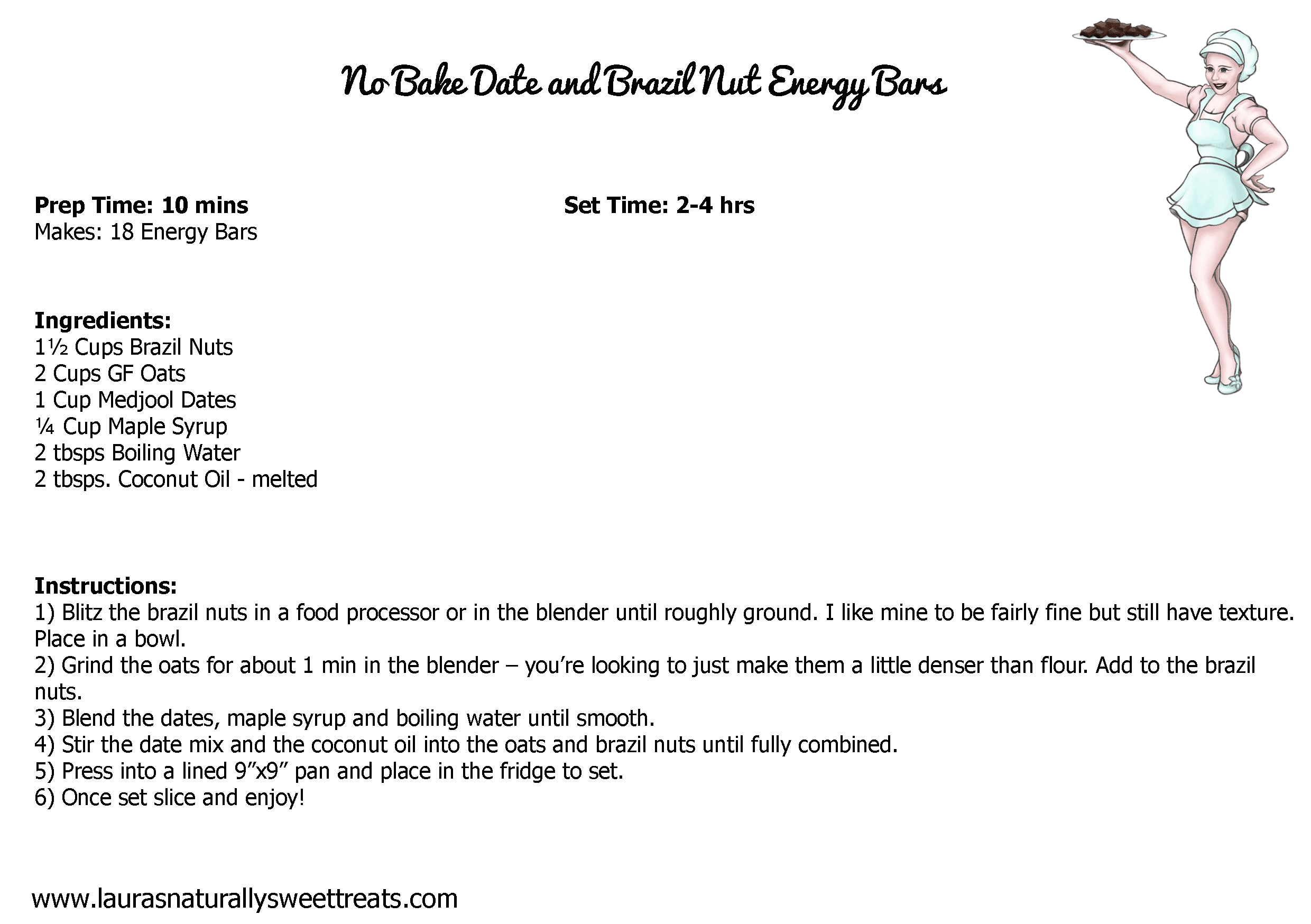 no bake date and brazil nut energy bars recipe card