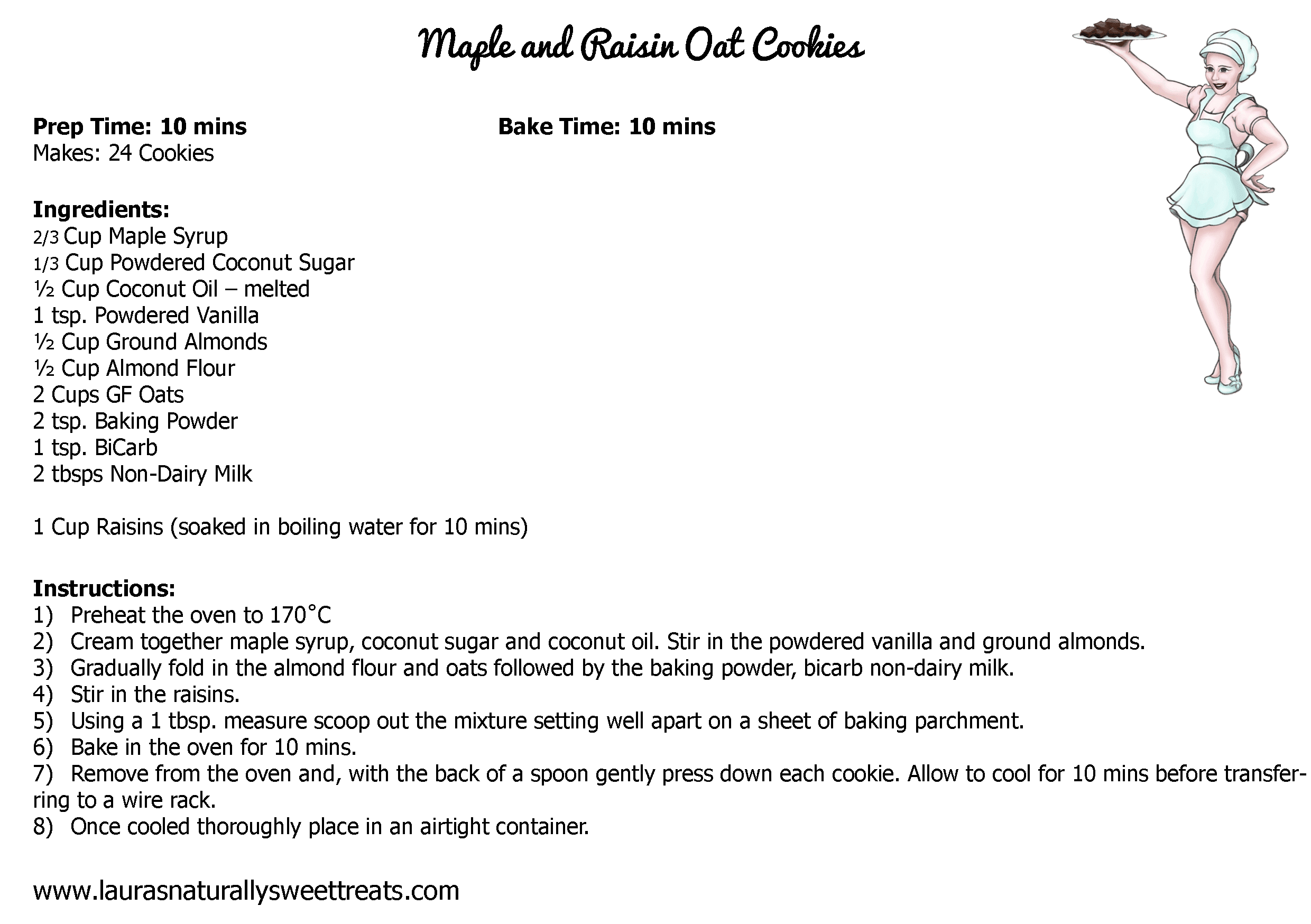maple and raisin oat cookies recipe card