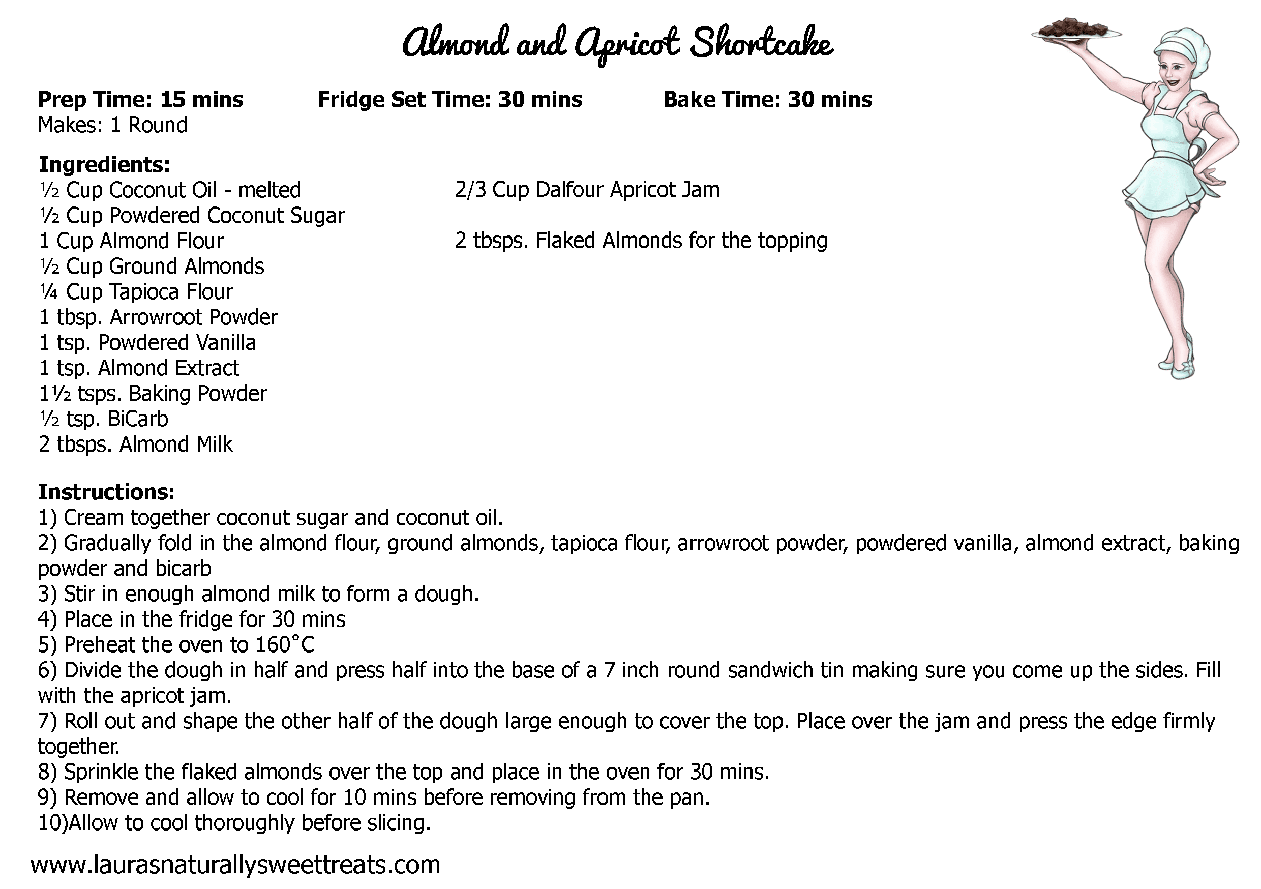 almond and apricot shortcake recipe card