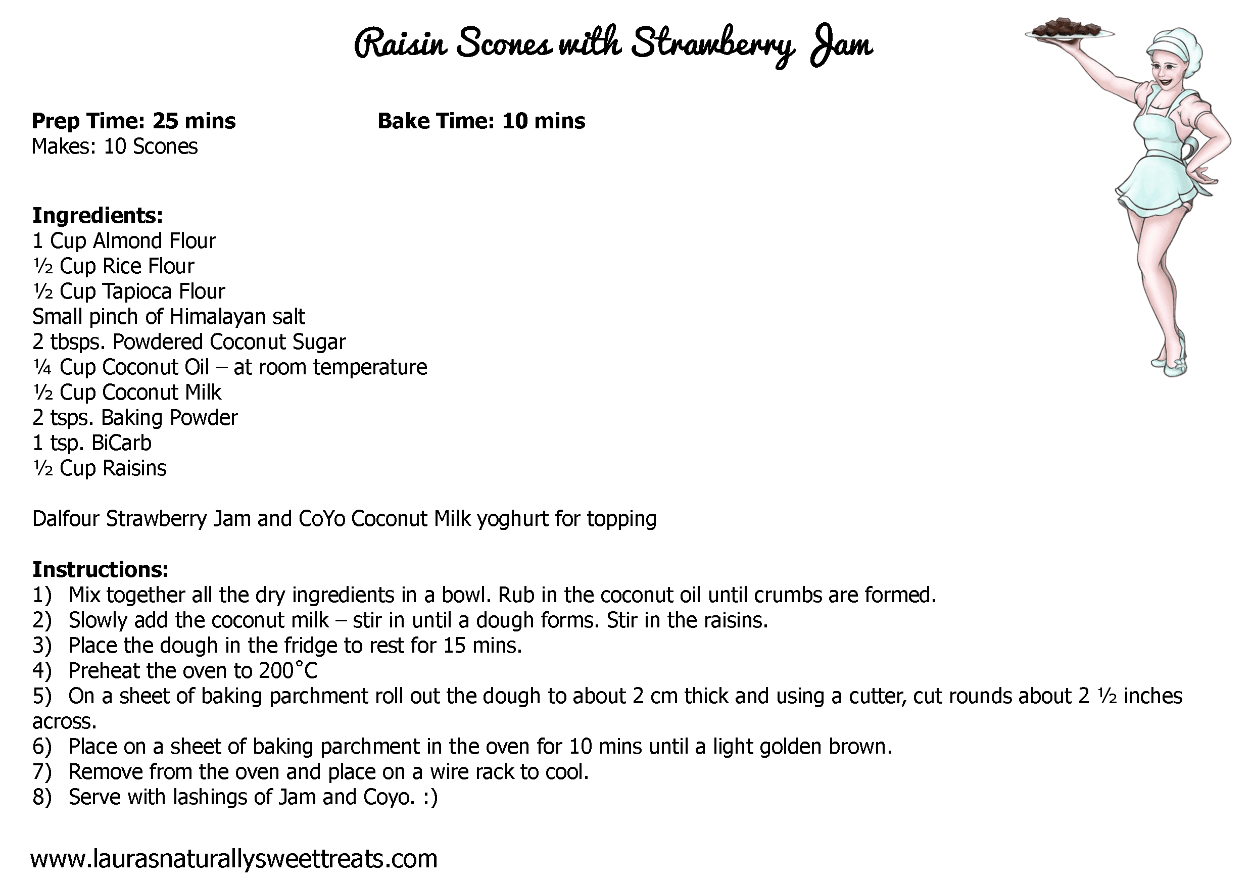 raisin scones with strawberry jam recipe card