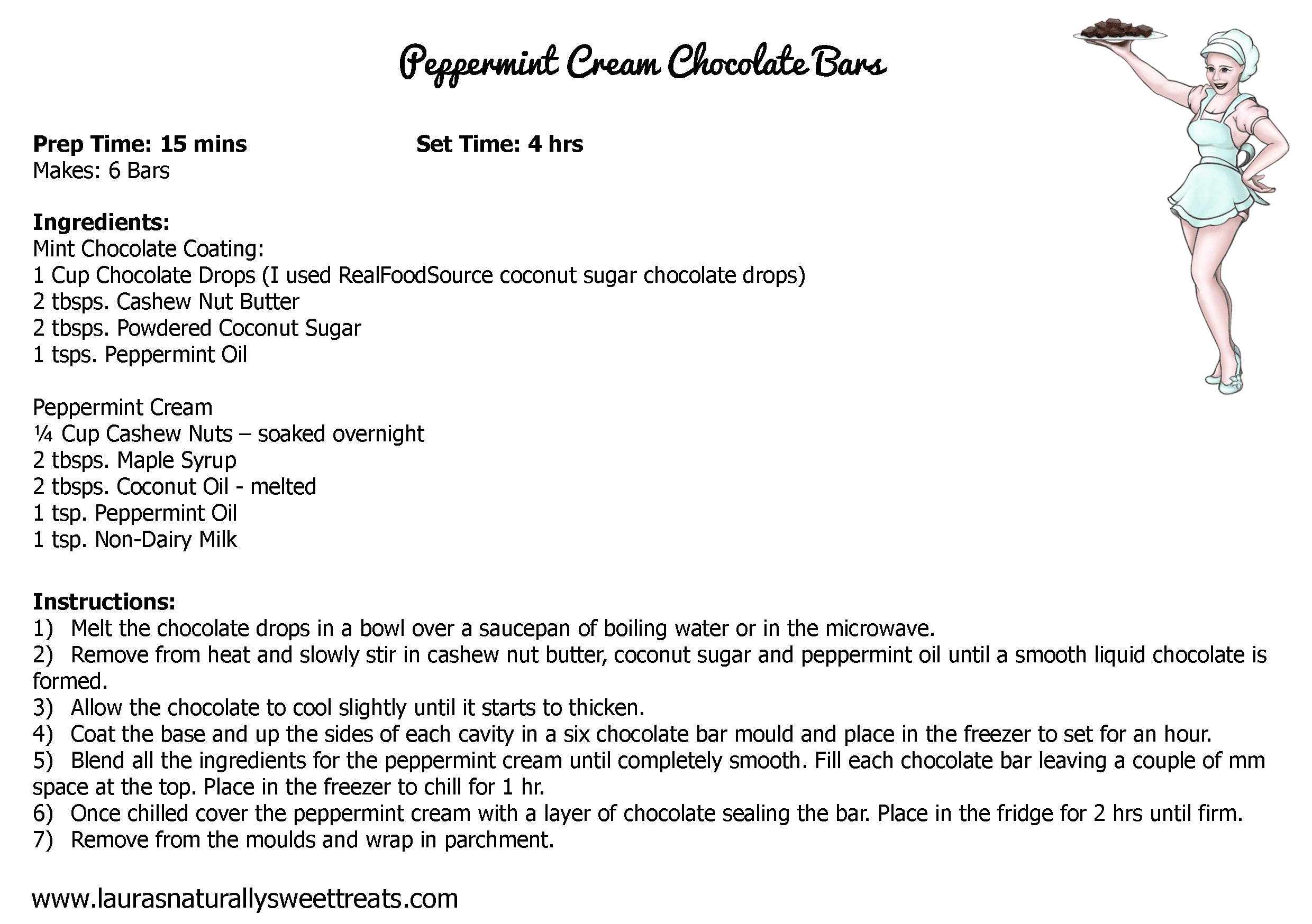 peppermint cream chocolate bars recipe card