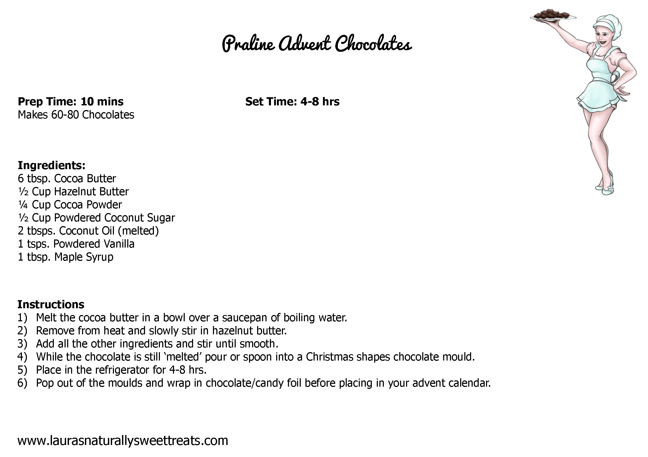 praline advent chocolate recipe card