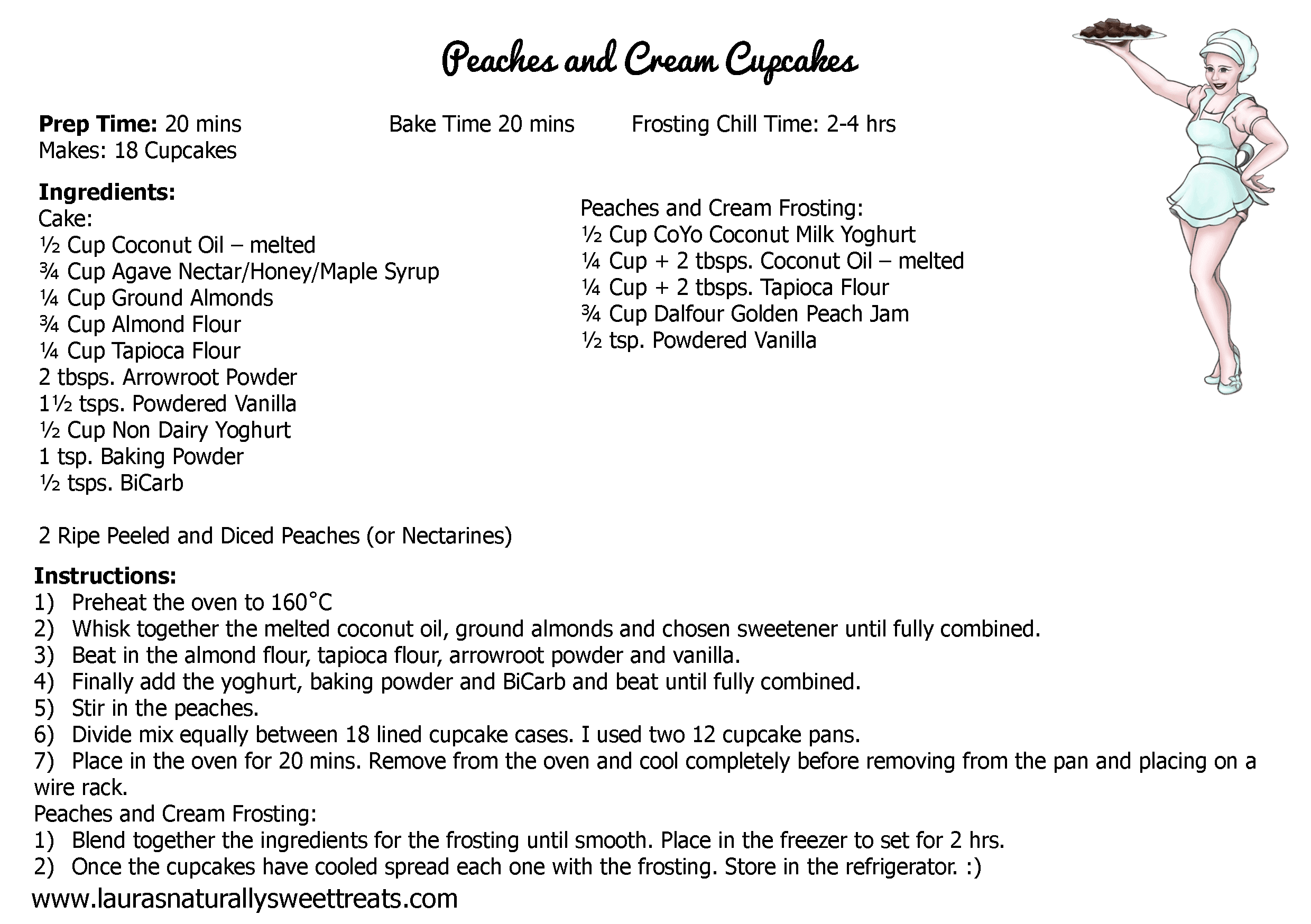 peaches and cream cupcakes recipe card