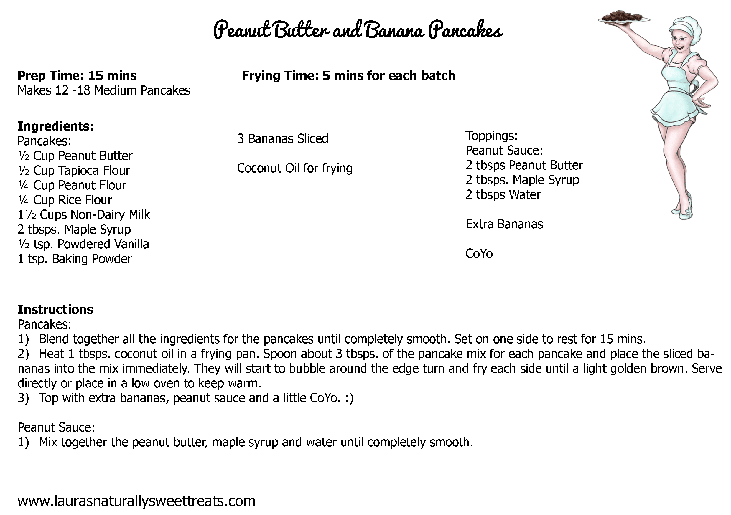 peanut butter and banana pancakes recipe card