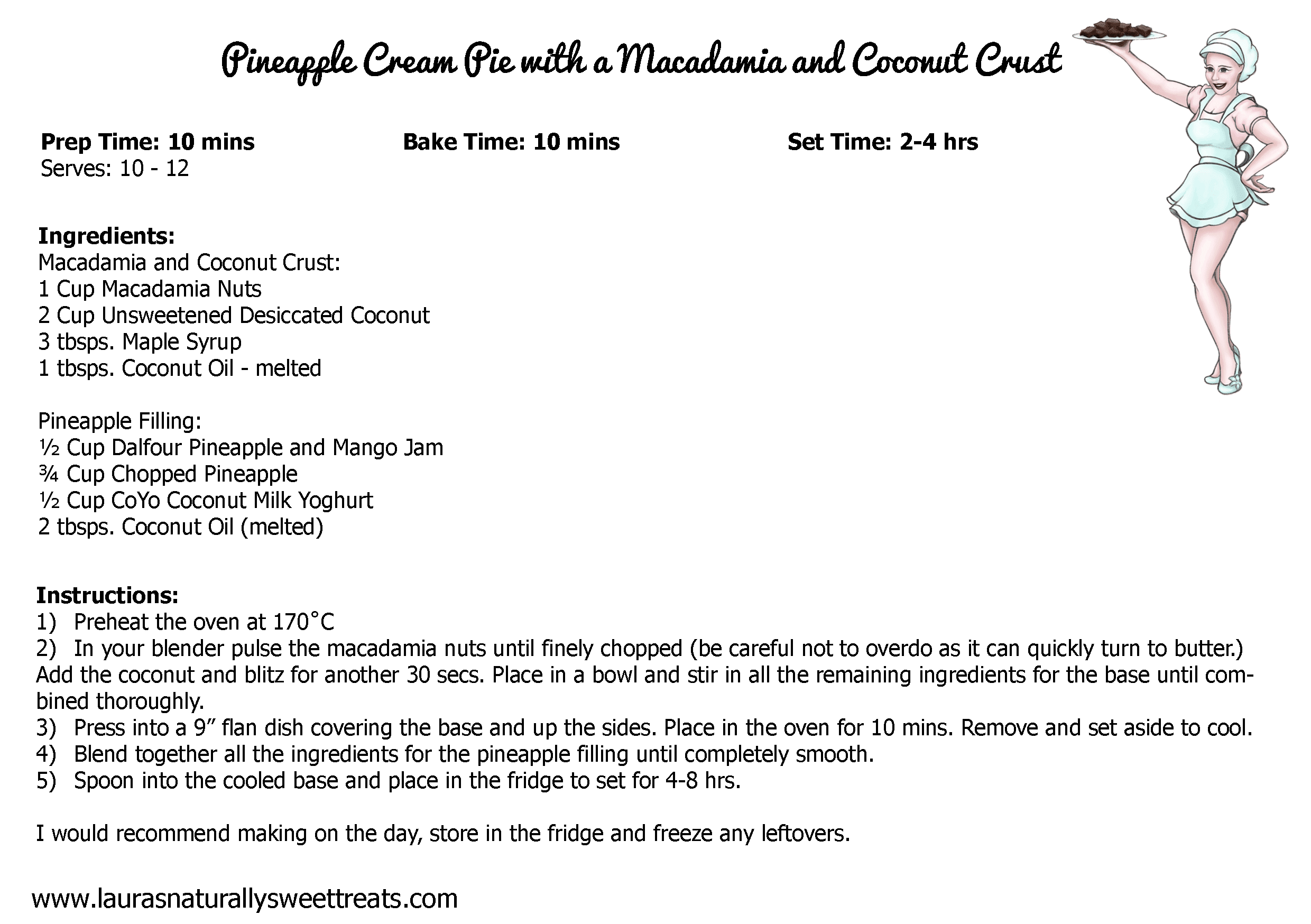 pineapple cream pie with a macadamia and coconut crust recipe card