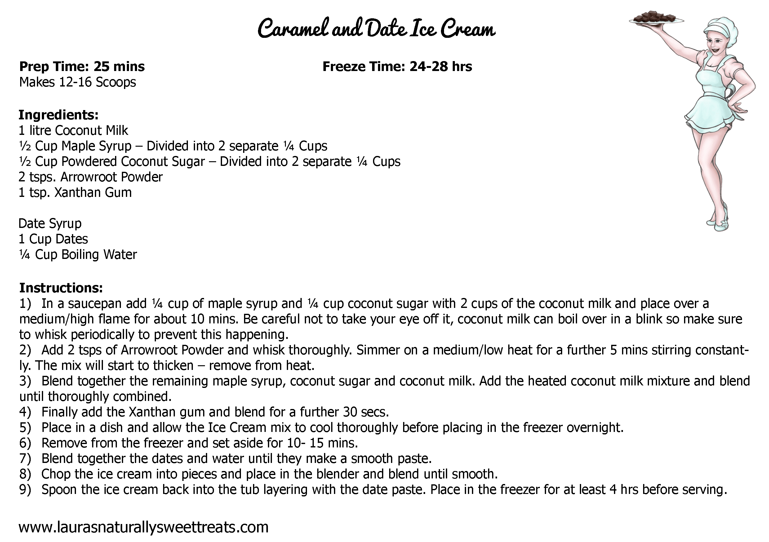 caramel and date ice cream recipe card