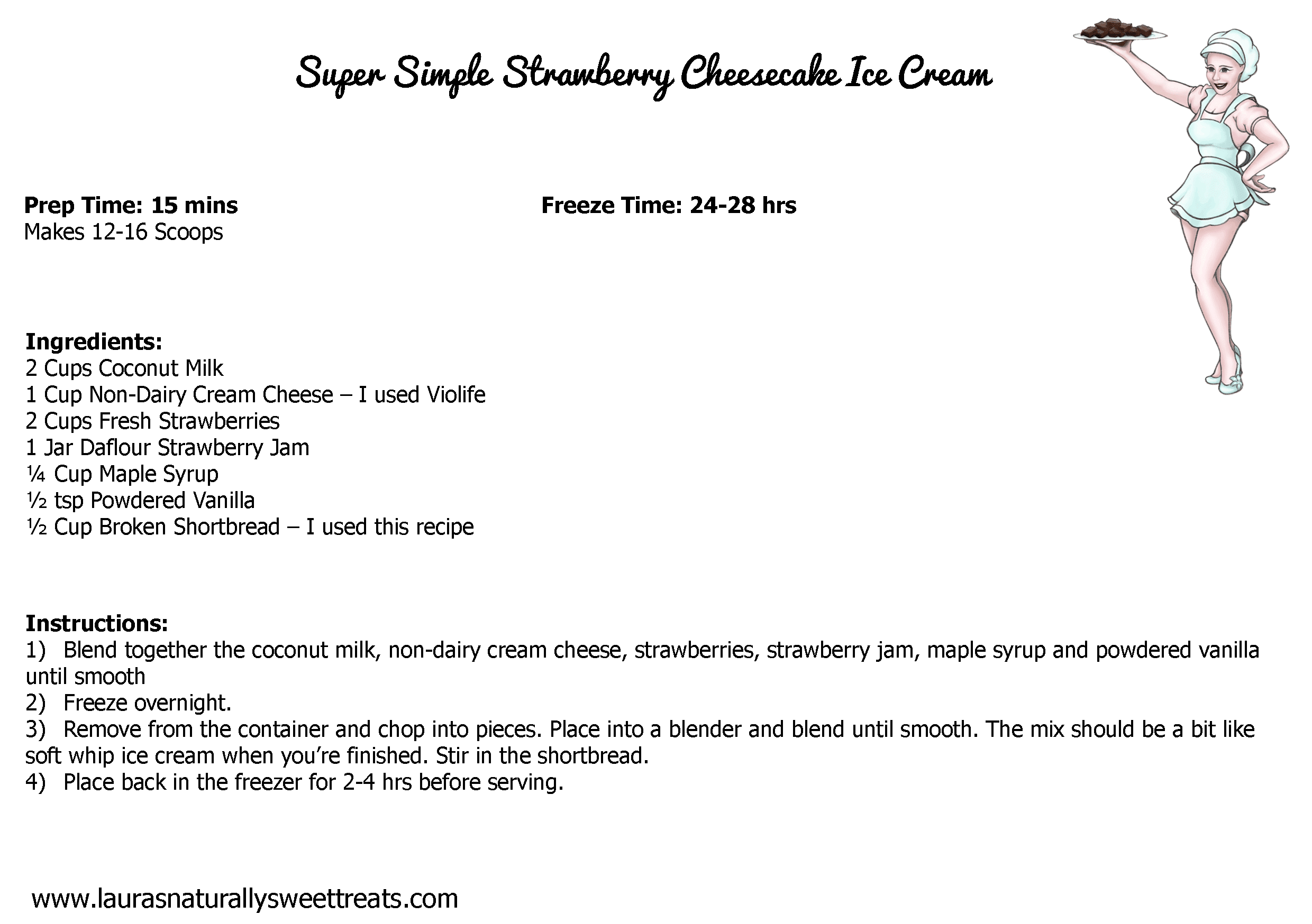 super simple strawberry cheesecake ice cream recipe card