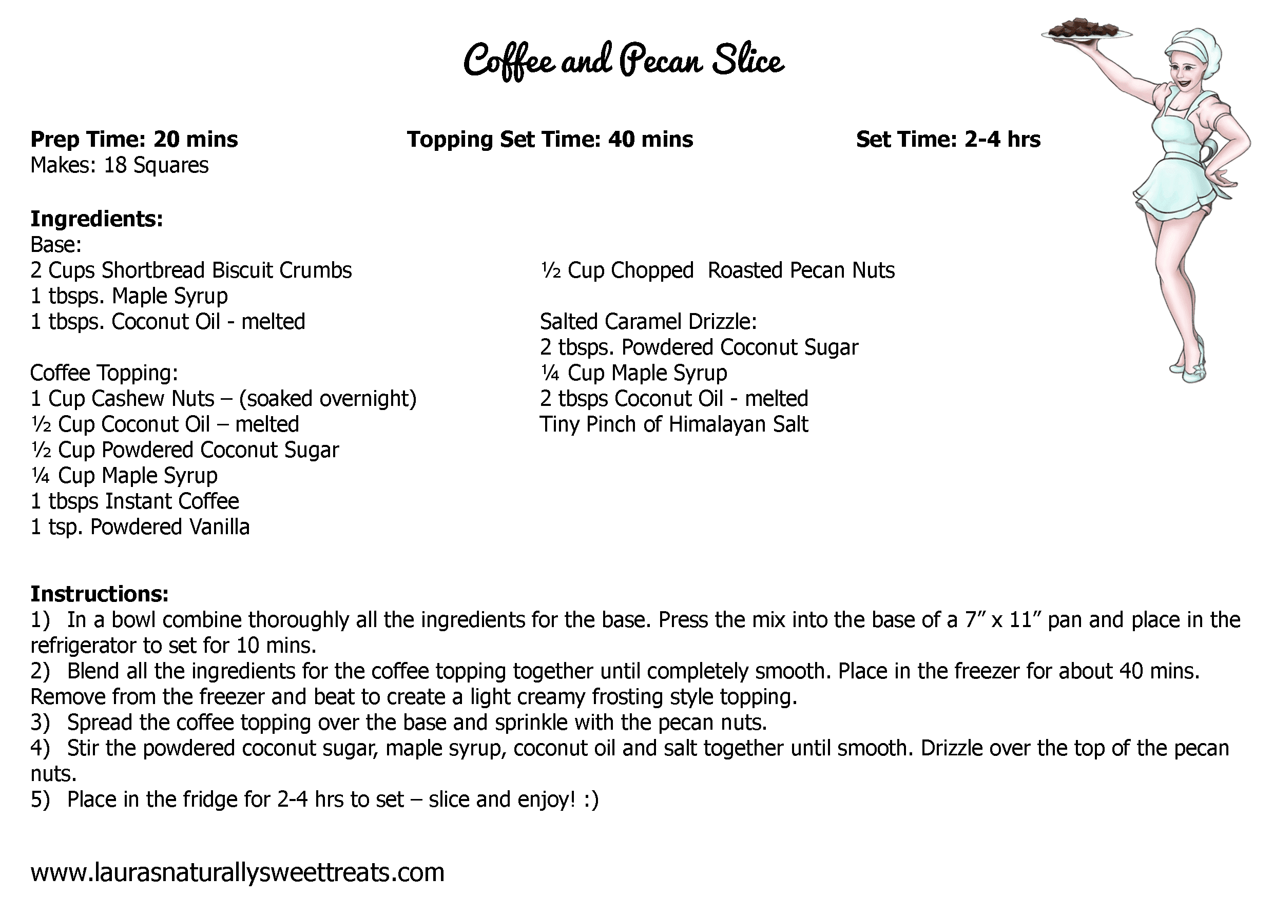 coffee and pecan slice recipe card