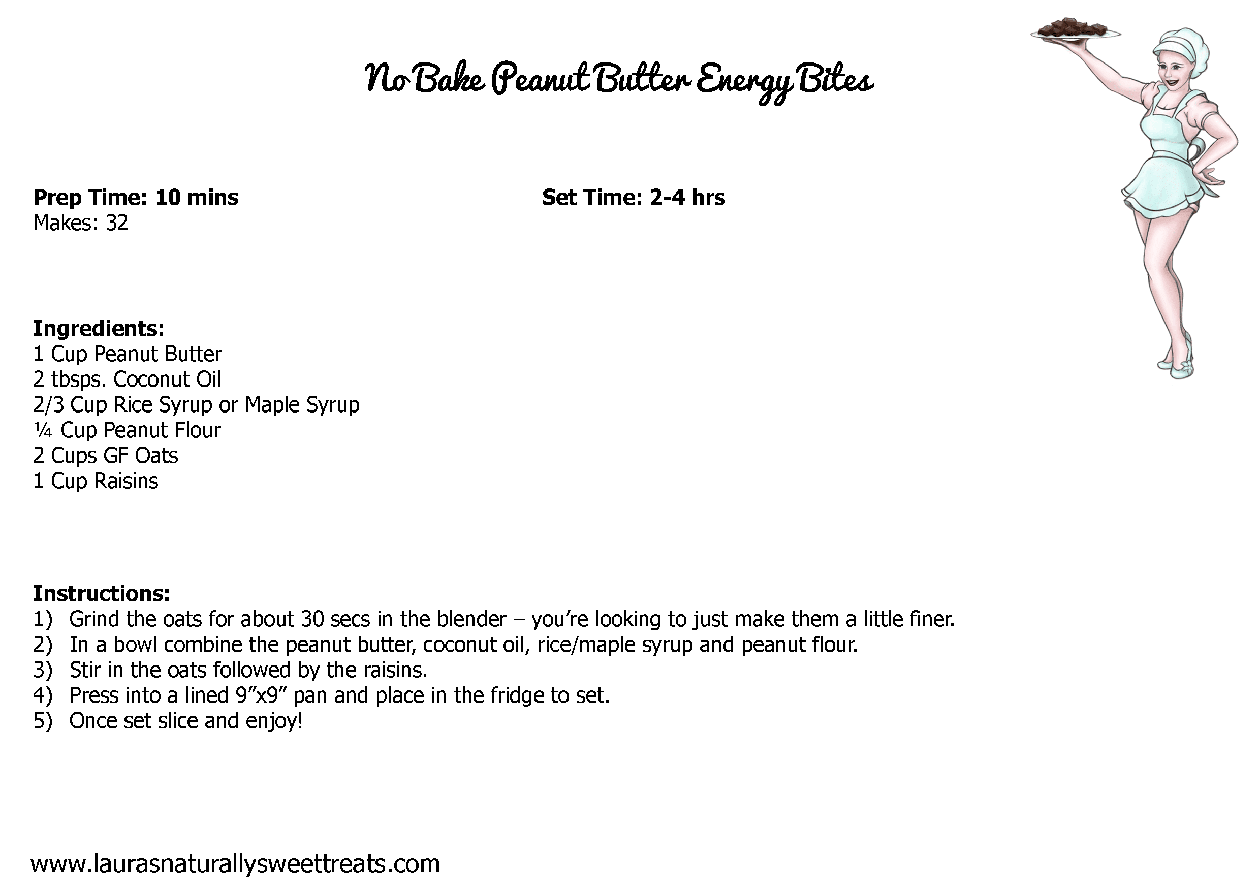 no bake peanut butter energy bites recipe card