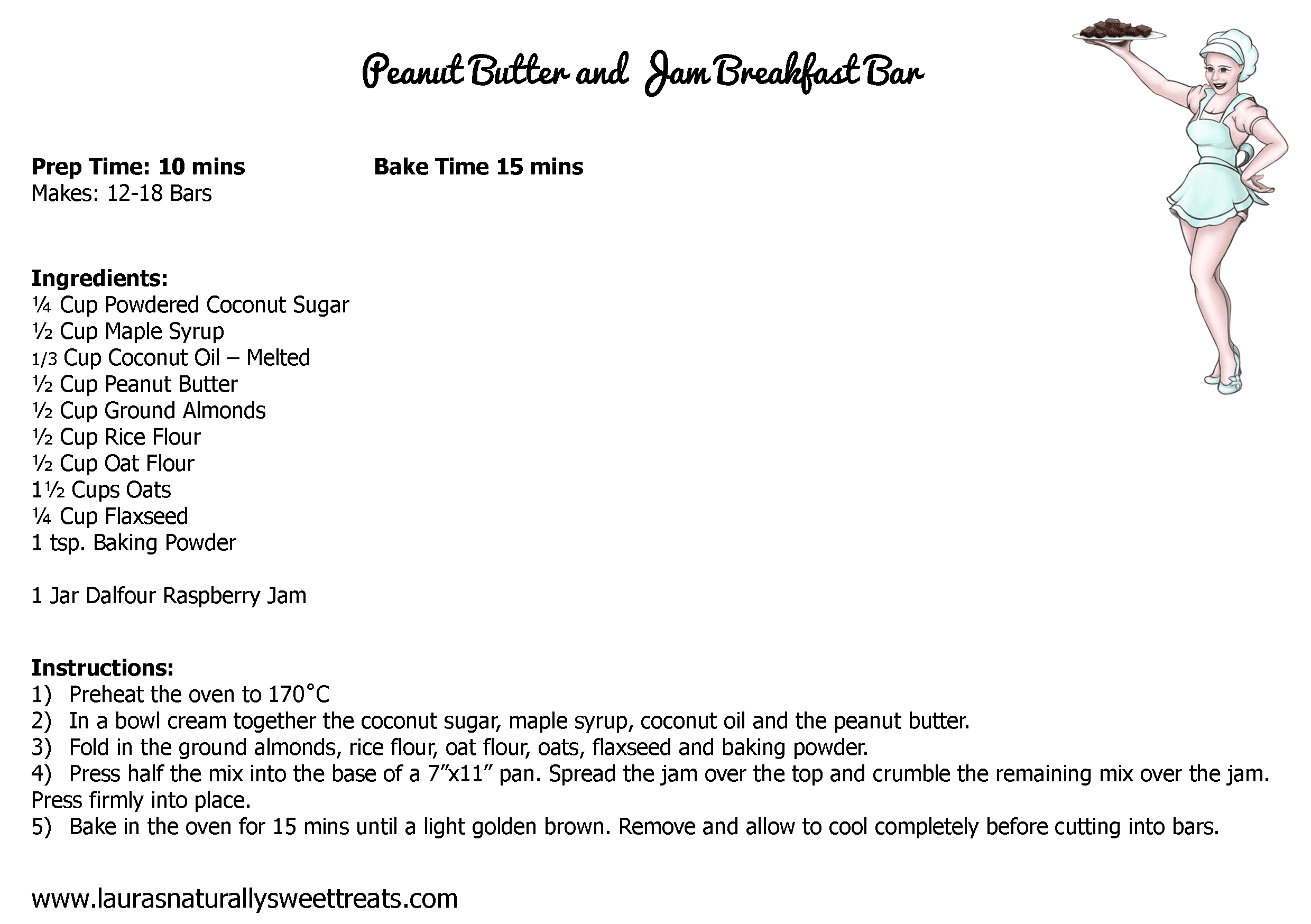 peanut butter and jam breakfast bar recipe card
