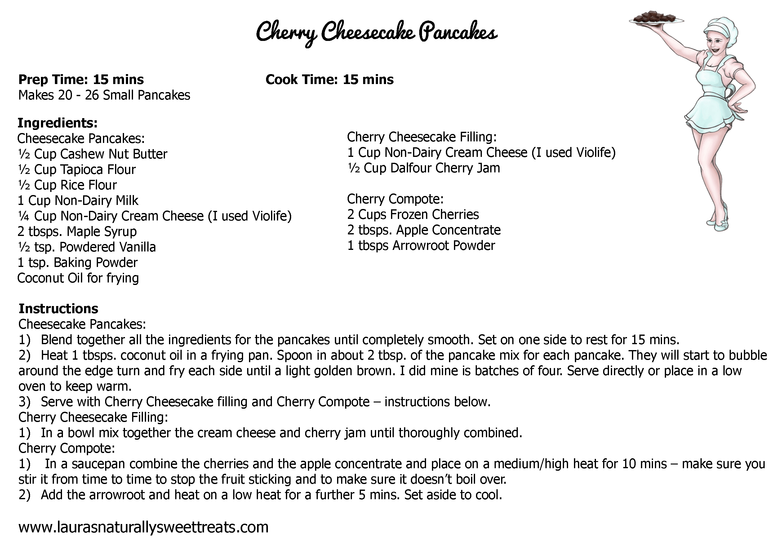 cherry cheesecake pancakes recipe card