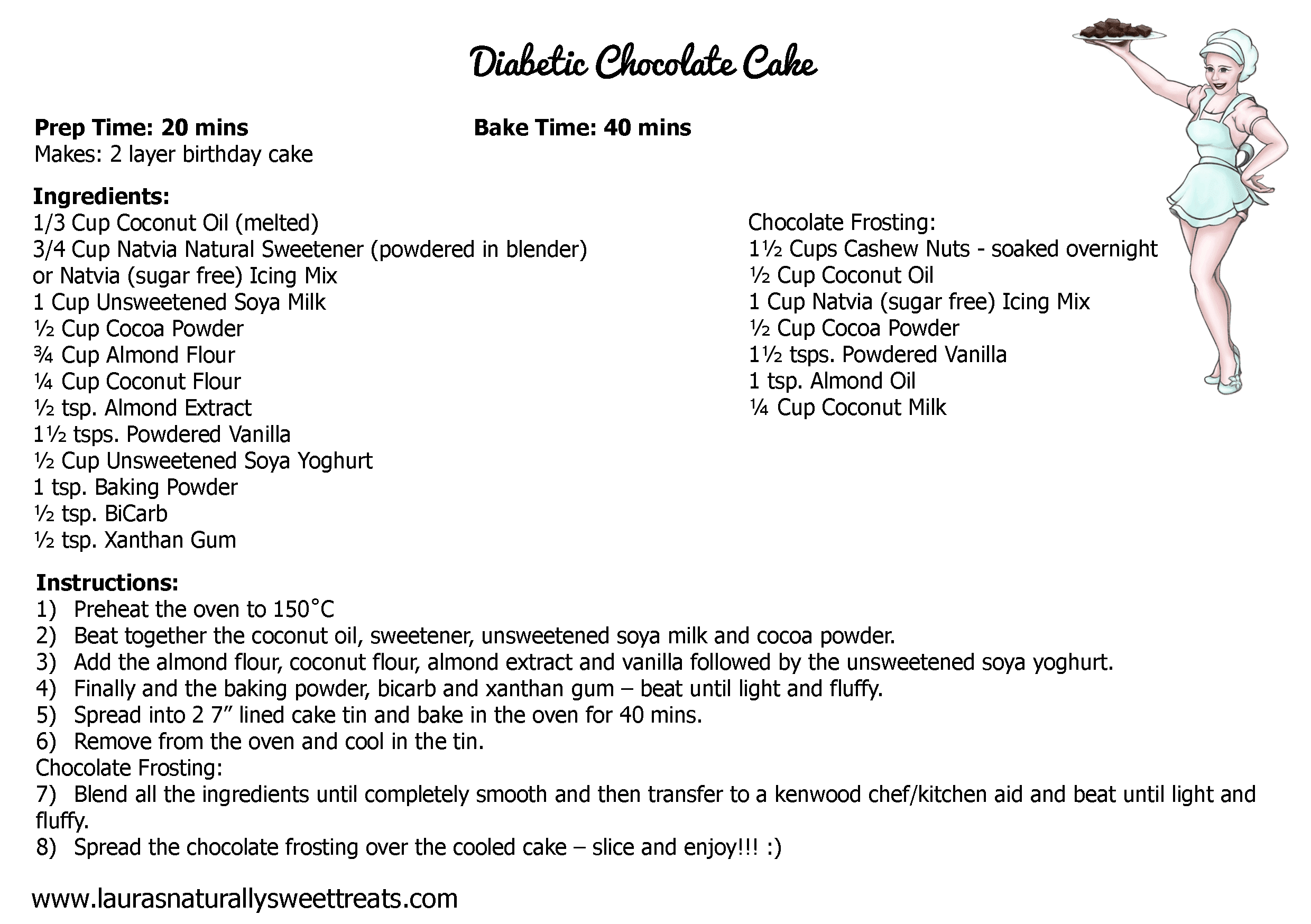 diabetic chocolate cake recipe card