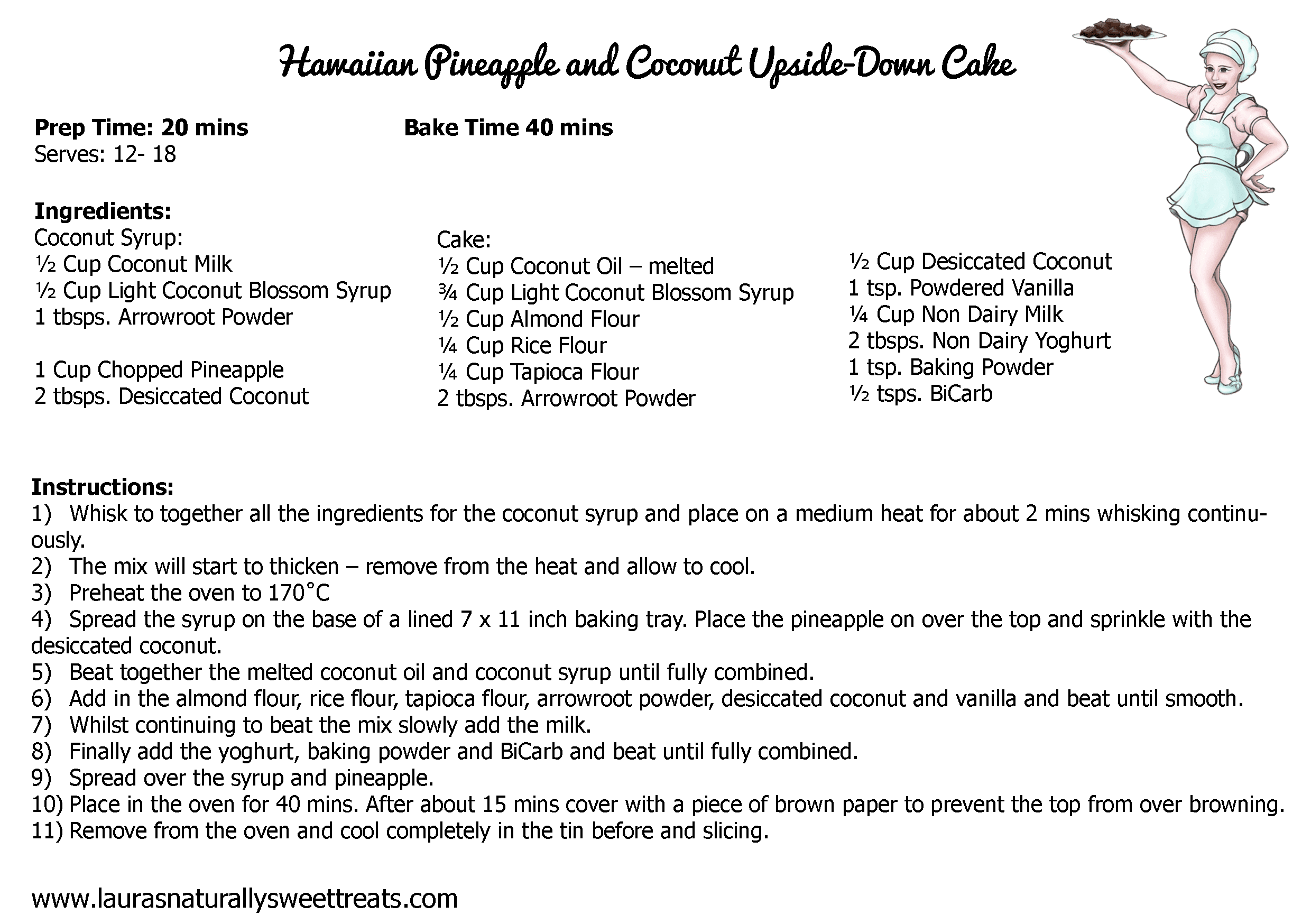 hawaiian pineapple and coconut upside down cake recipe card
