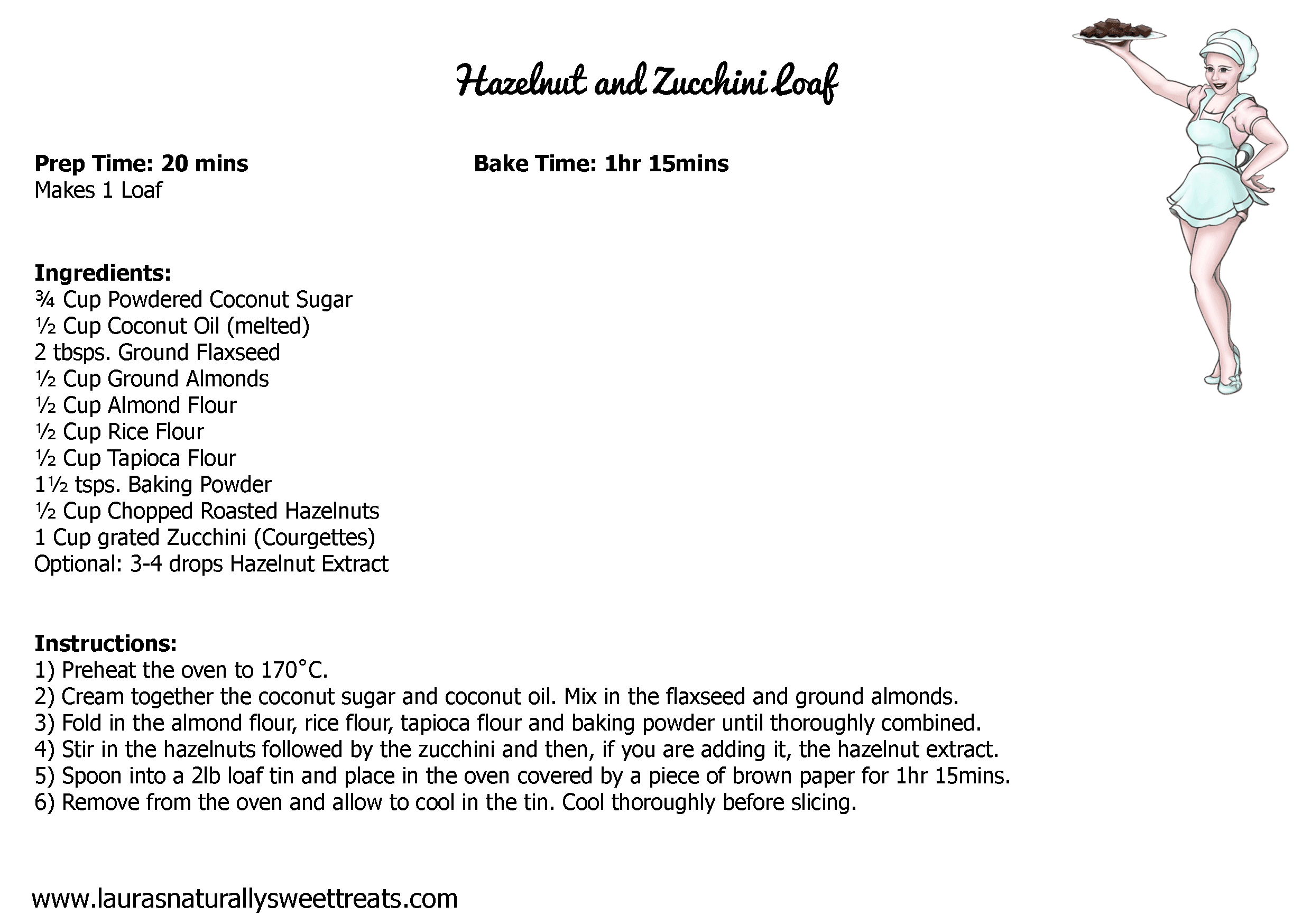 hazelnut and zucchini loaf recipe card