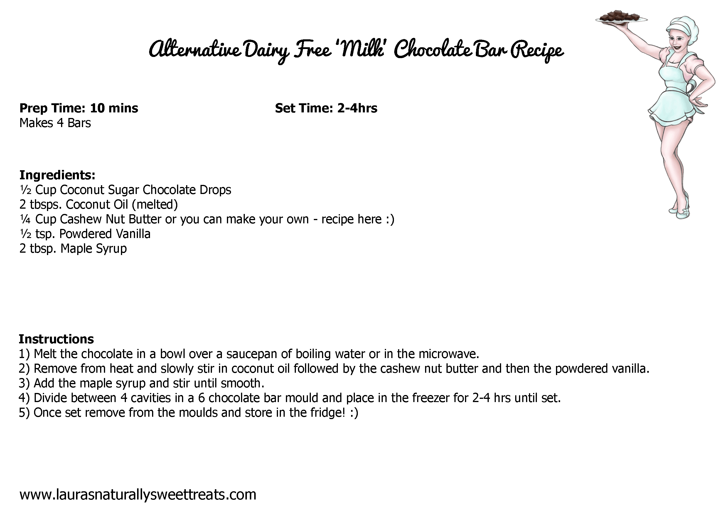 alternative dairy free milk chocolate bar recipe card