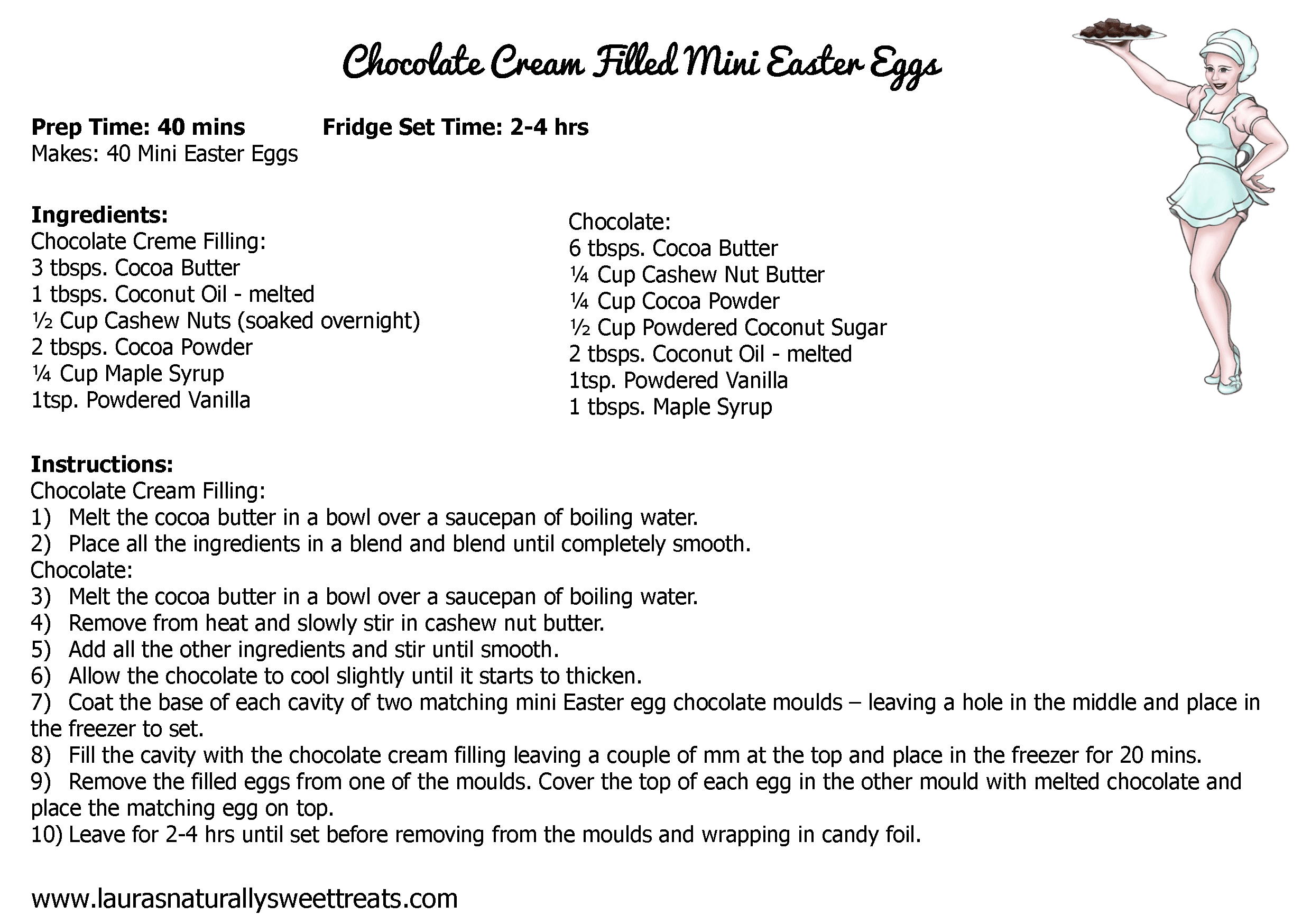 chocolate cream filled mini easter eggs recipe card