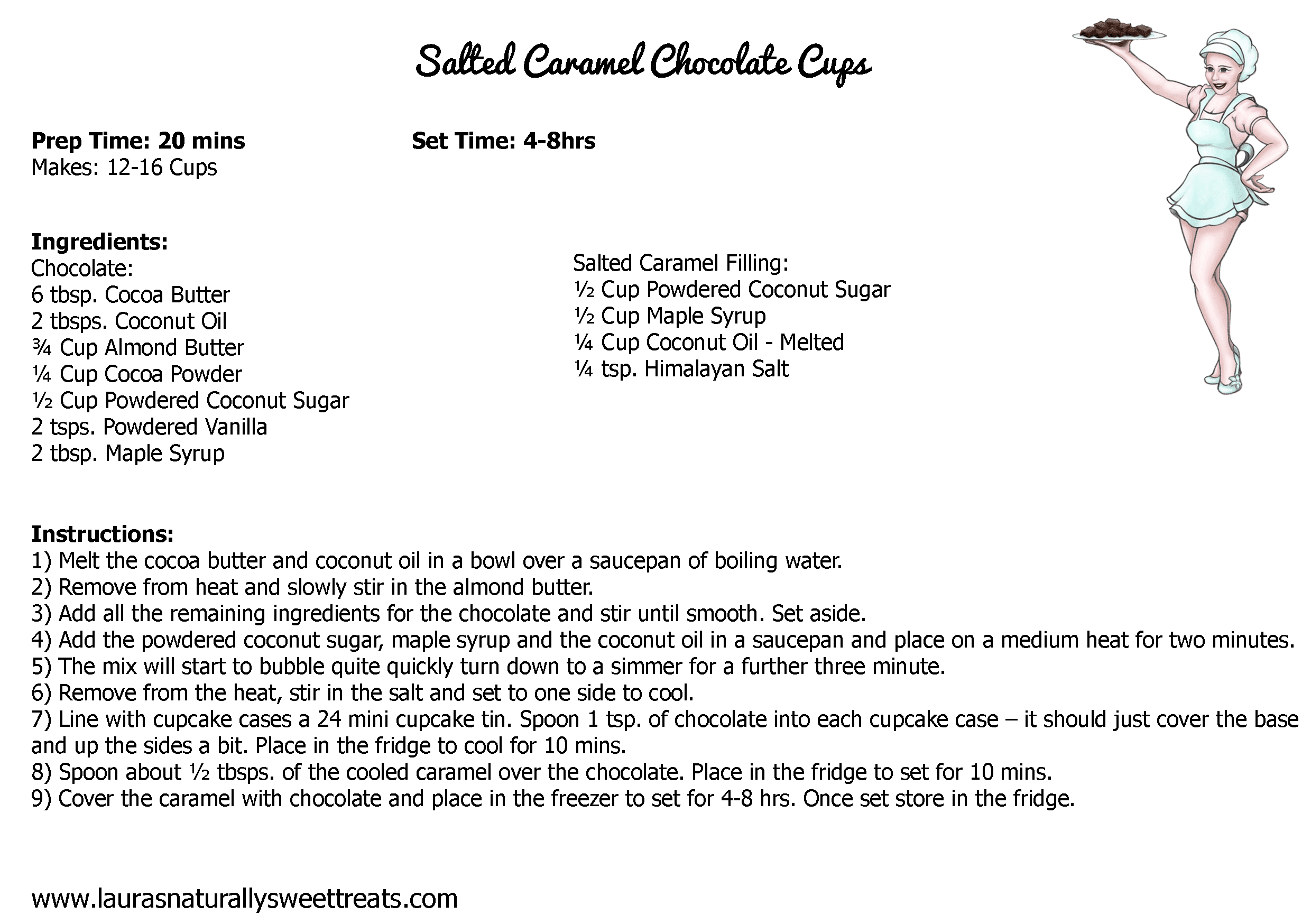 salted caramel chocolate cups recipe card