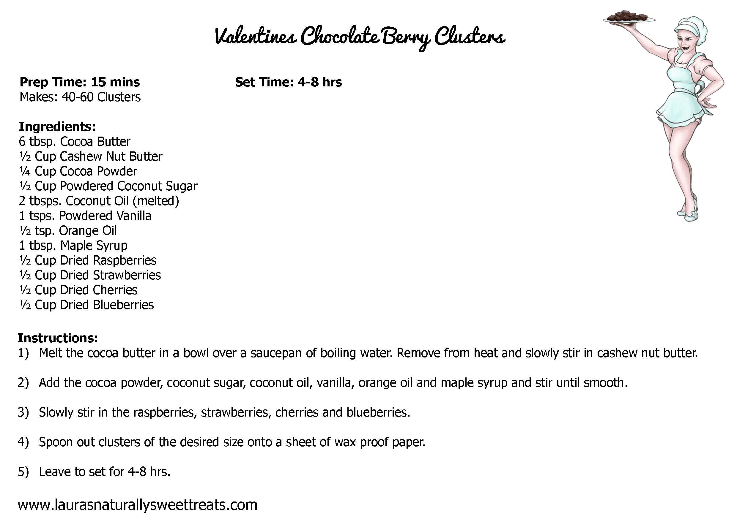valentines chocolate berry clusters recipe card