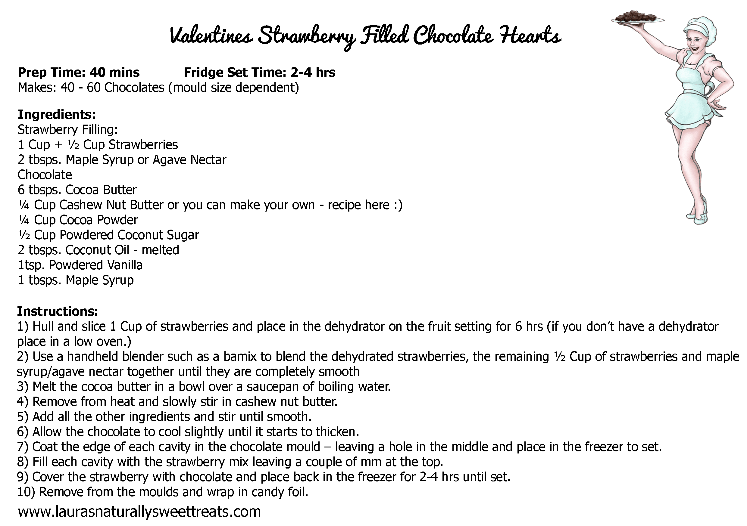 valentines strawberry filled chocolate hearts recipe card