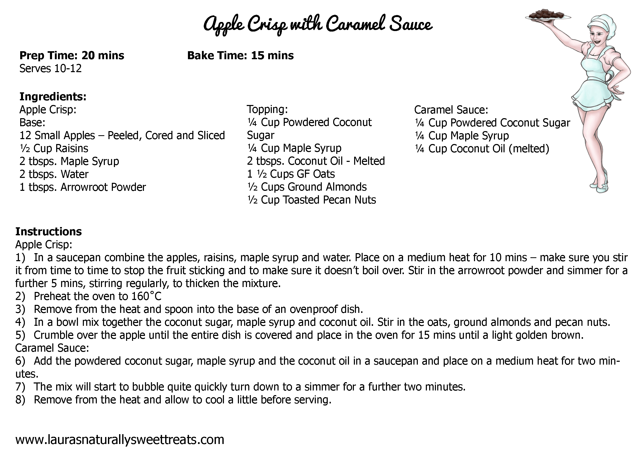 apple crisp with caramel sauce recipe card