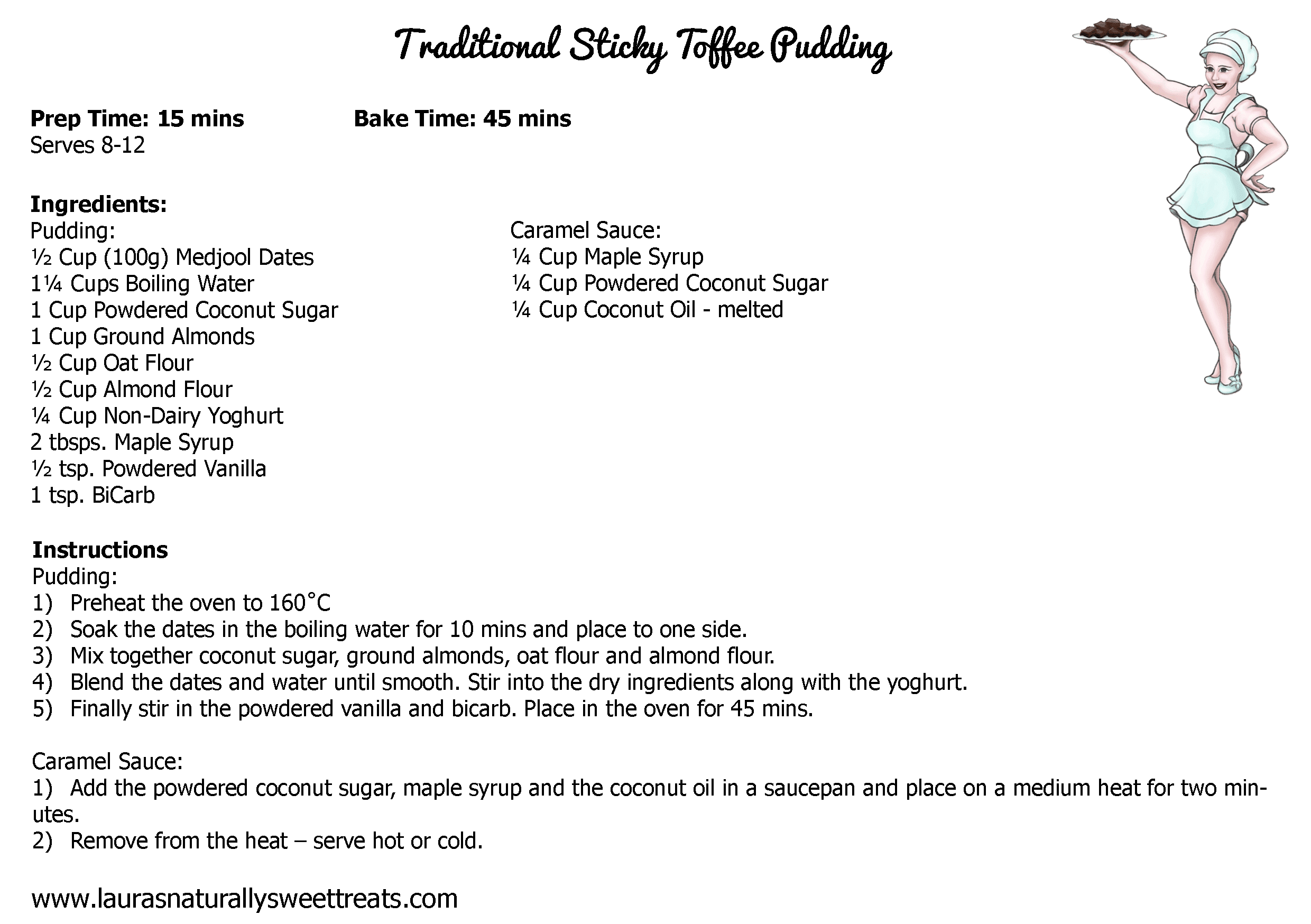traditional sticky toffee pudding recipe card