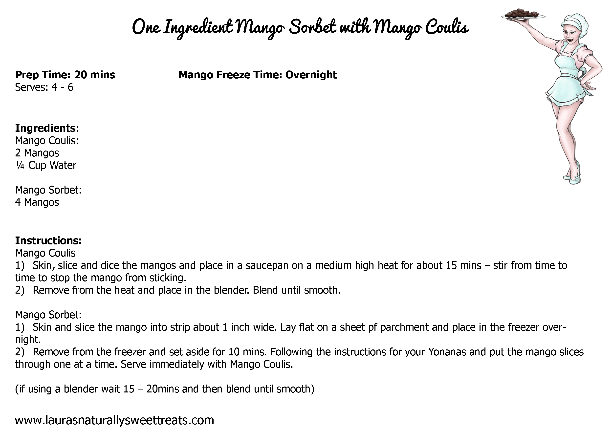 one ingredient mango sorbet with mango coulis recipe card
