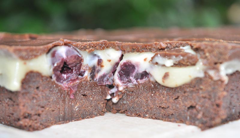 Chocolate Almond Cherry Brownie Slice