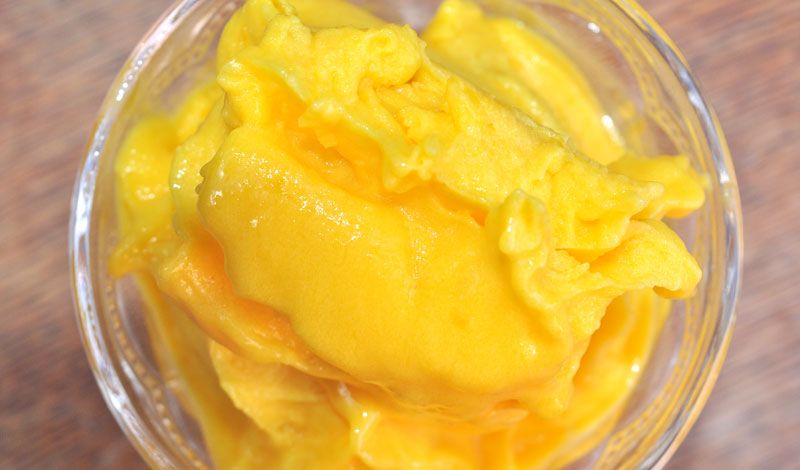 One Ingredient Mango Sorbet with Mango Coulis